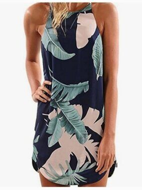 Blooming Jelly Summer Lightweight Tropical, Vacation, Beach, High Neck Dress